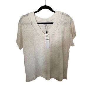 NWT MELISSA PAIGE WOMENS V-NECK SHORT-SLEEVE SW Snow White  L & XL